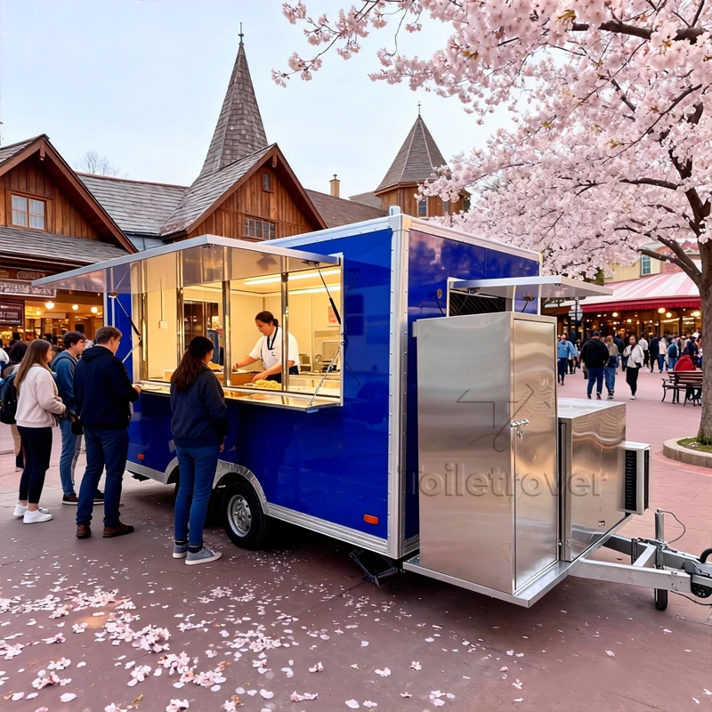 Stainless Steel Fully Equipped Food Trailer Hot Dog Movable Food Truck Outdoor Mobile Food Truck Trailer with Fryers Stove