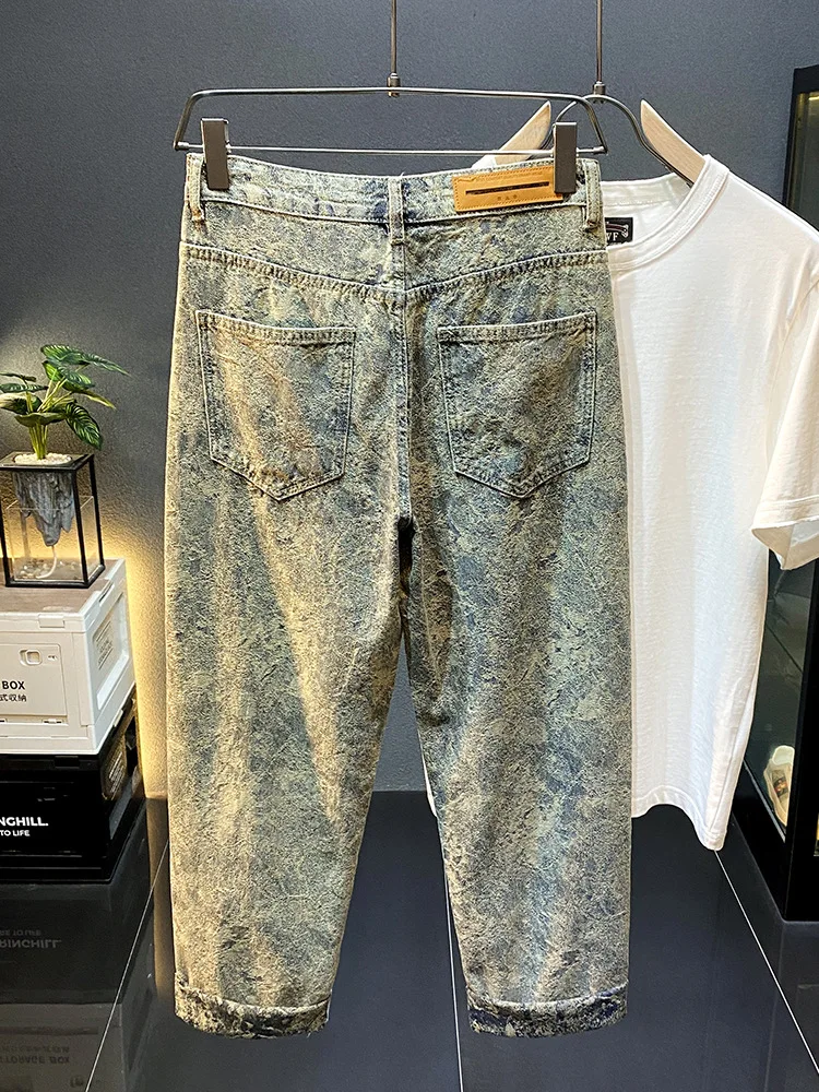 

Jacquard jeans men's new style with a cool and stylish design, loose straight leg, fashionable and personalized hip-hop wide leg