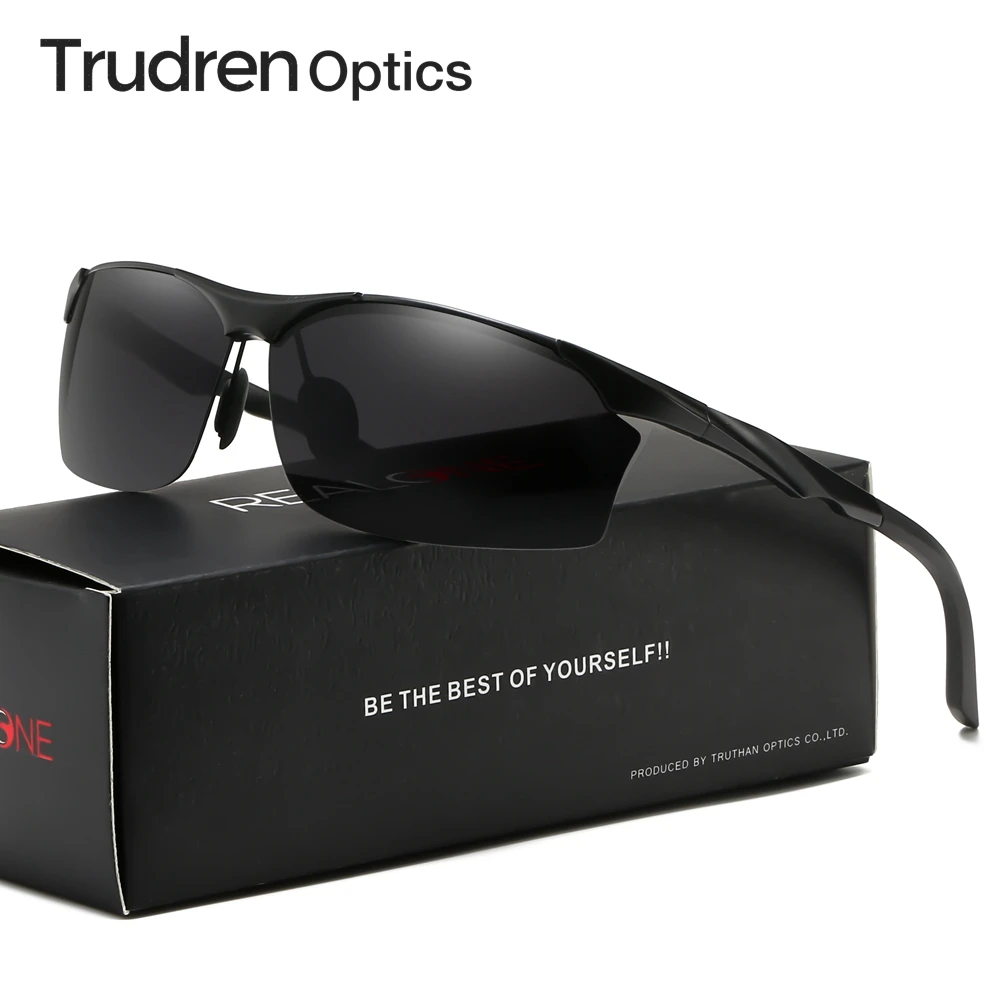 Trudren Aluminum Semi-Rimless Sports Wrap Sunglasses for Men Polarized Running Sunglass Riding Sun Glasses for Motorbike 5597