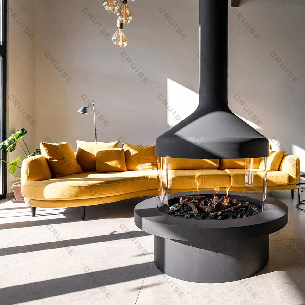 CRUISE 900mm Electronic Charcoal Stove Fireplace Modern Indoor Suspended Installation Closed Furnace Coated Hotels Villas
