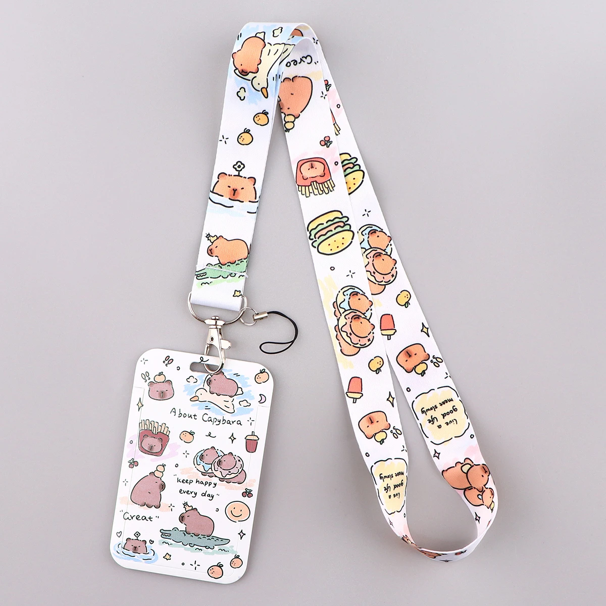 Cute Capybara Credential Holder Kawaii Animals Neck Strap Keychain Lanyard Credit Card Holders Phone Straps Keyring Accessories