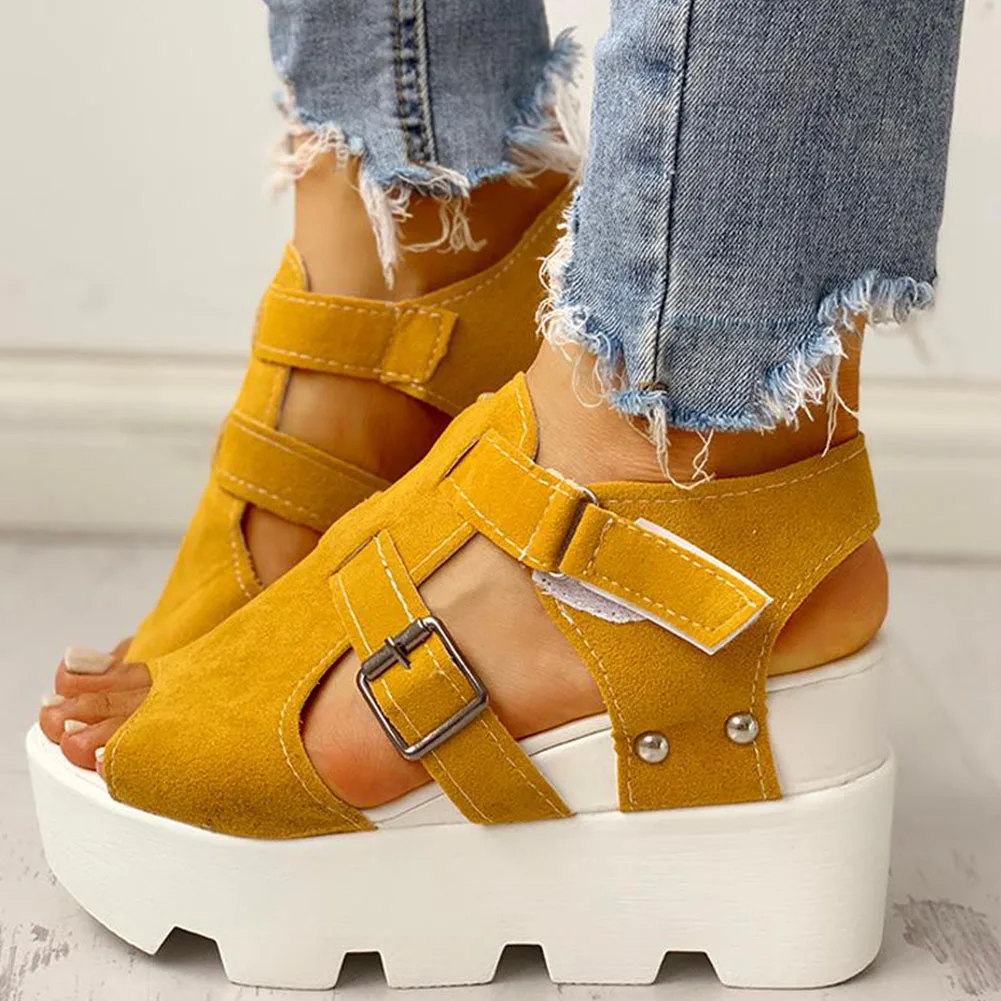 2022 Women\'s Summer Fashion Sandals Female Wedges Heel Shoes Footwear Ladies High-heeled Buckle Strap Open Toe Platform Sandels