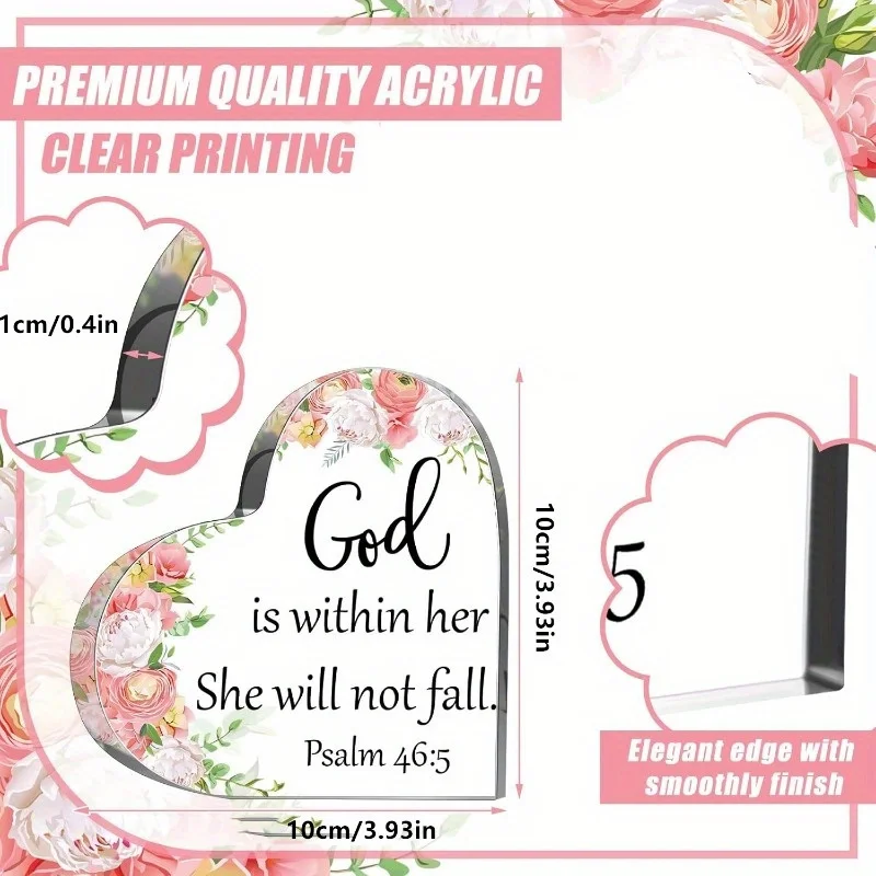 Christian Acrylic Gift: God Is Within Her She Will Not Fall, for Mom, Sister, Friend