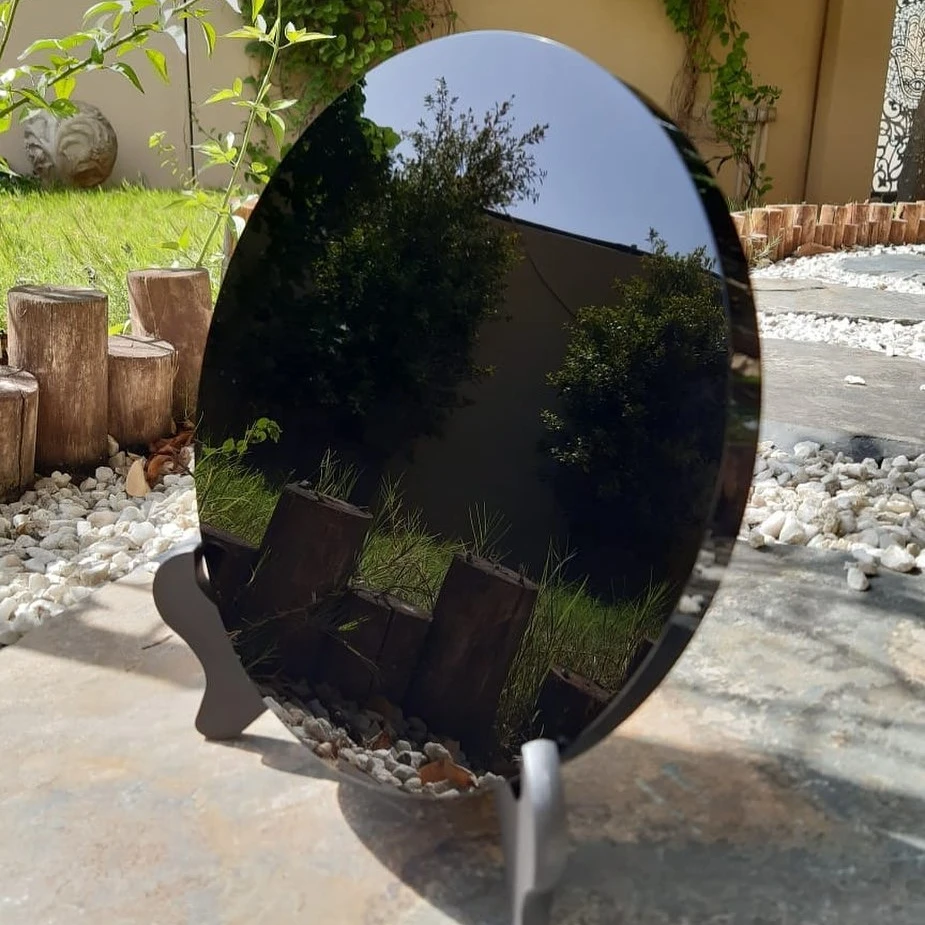15cm 4.72Inch Home Decoration Accessories Polished Black Obsidian Mirror,  Natural Crystal Stone Slice Ornament Kawaii Desk Room Decor Housewarming Gift for Friends