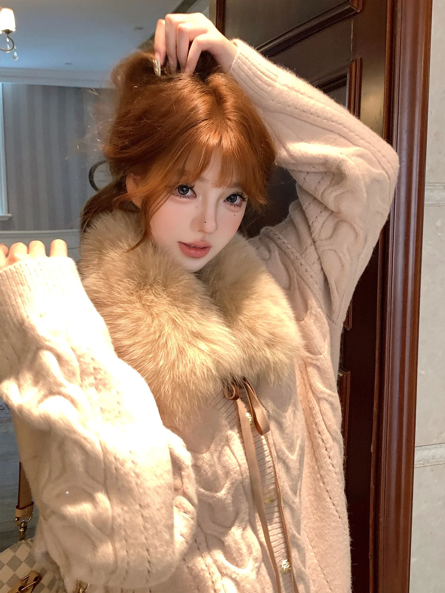 

Warm Brown Soft Fog Full Belly Fur Scarf with Belted Collar Versatile Large Coat Warmth Guaranteed Dyed to Order