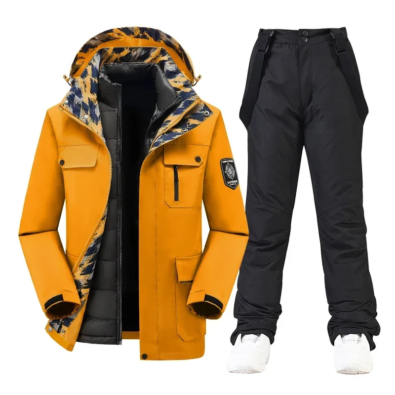 Ski Suit Men Winter Snow Parkas Warm Windproof Outdoor Sports Skiing Down Cotton Jackets and Pants Male Snowboard Wear Overalls