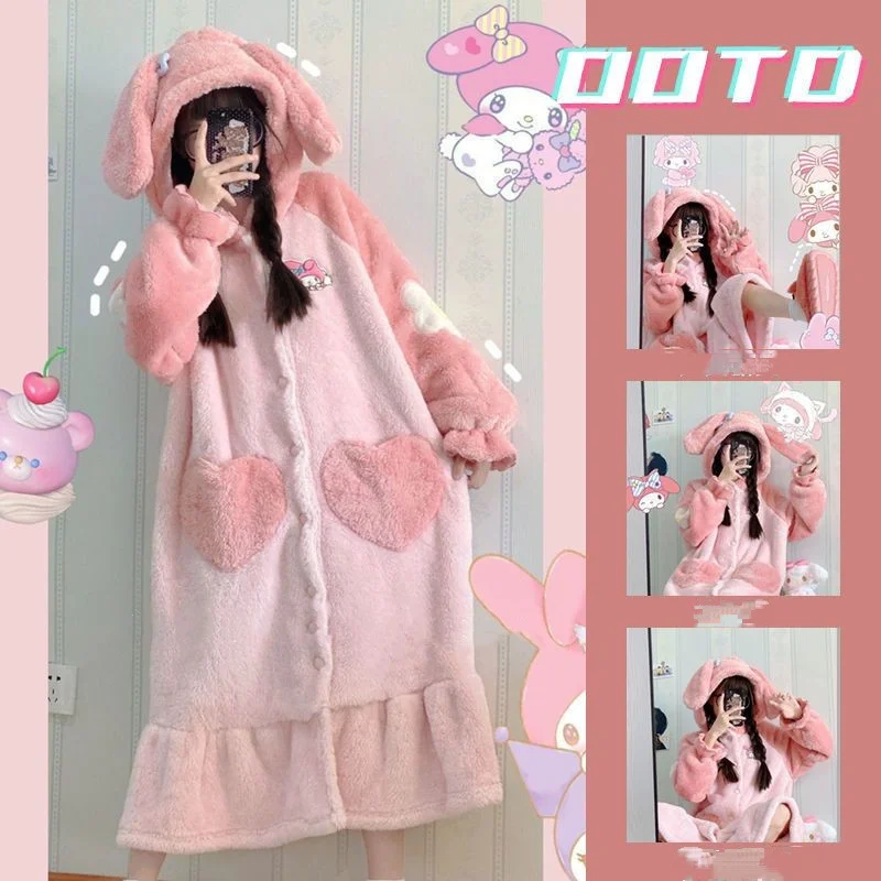 

Пижамный комплект Sanrio My Melody, кавайная фланелевая одежда для сна с героями мультфильмов Cinnamoroll «Hello Kitty», домашняя одежда, зимняя теплая домашняя одежда для девочек, костюм