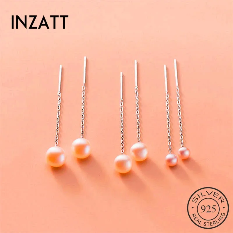 INZATT Real 925 Sterling Silver Pearl Tassel Drop Earrings For Elegant Women Party Fine Jewelry Minimalist Cute Accessories Gift