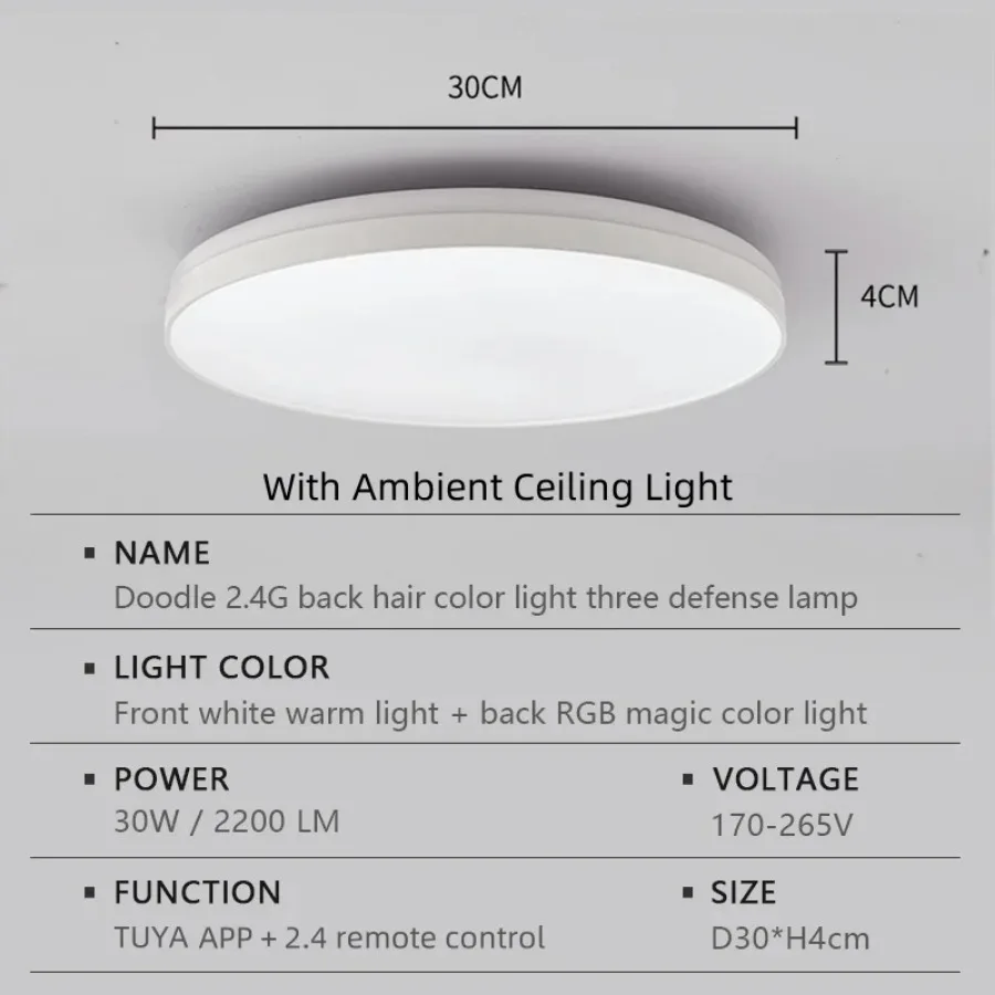 Imagem -06 - Tuya-luz de Teto Led Inteligente Retroiluminação Rgb Iluminação Colorida Controle Remoto App Regulável Quarto Casa Inteligente