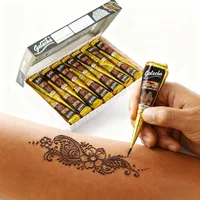 12 Uds. De pasta de tatuaje temporal de arte corporal dibujada a mano de color Henna, pigmento para manchas a base de plantas, 1 caja