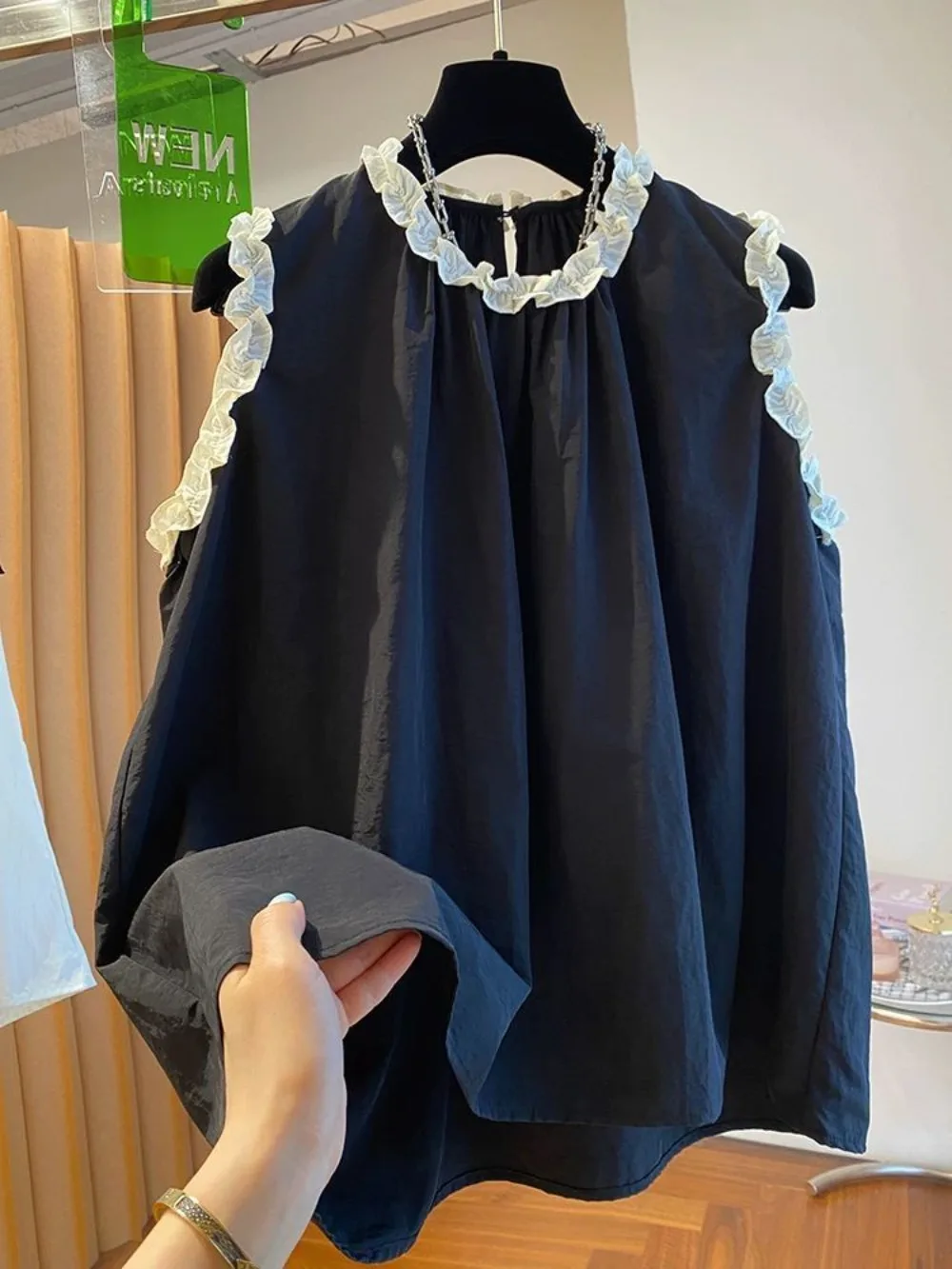 Simple Office Lady Loose Fungus Shirt Pullover Casual Solid Soft Korea Sleeveless Blusas Western Sweet Literary Top