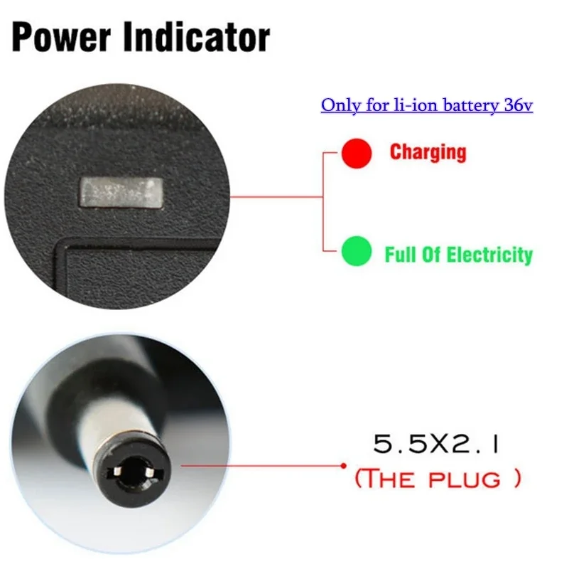 DC 42V 2A Smart Charger DC 5.5X2.1mm For Lithium Battery 36V 10AH 12AH 14AH With EU US Plug 110V 220V image 2