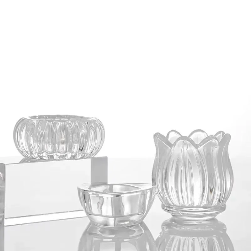 

Tulip Glass Candle Holder Aromatherapy Candle Cup Heart-shaped Wax Cup Romantic Restaurant Decoration m