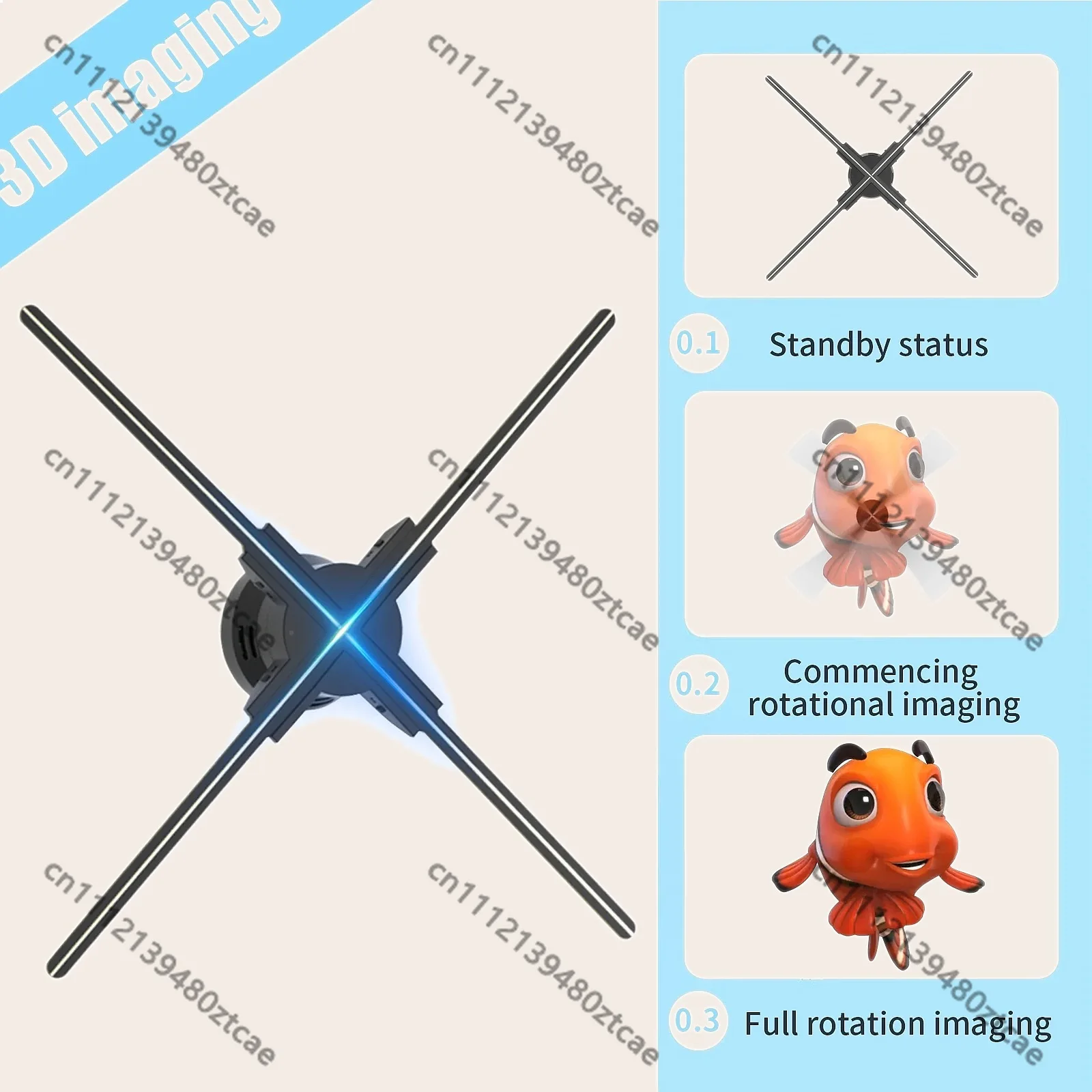 60cm 3D Hologram Fan Projector, Naked Eye 3D Advertising Display, WiFi APP Control, Custom Photo Video