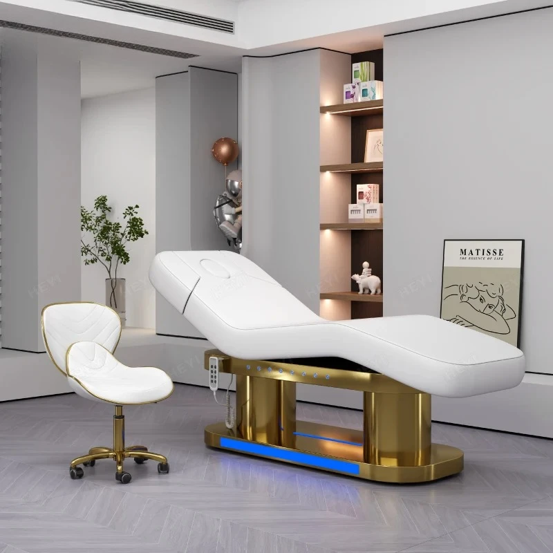 Custom Luxury Spa Room White Pink Facial Beauty Lashes Extended Bed 4 Motor Electric Massage Bed Salon