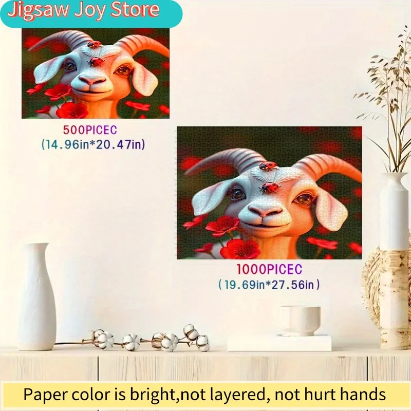 puzzle, puzzle en papier à faire soi-même, mignonne chèvre et coccinelle, puzzle animal, puzzle de dessin animé, puzzle pour adultes; adapté à : puzzle de temps, rela