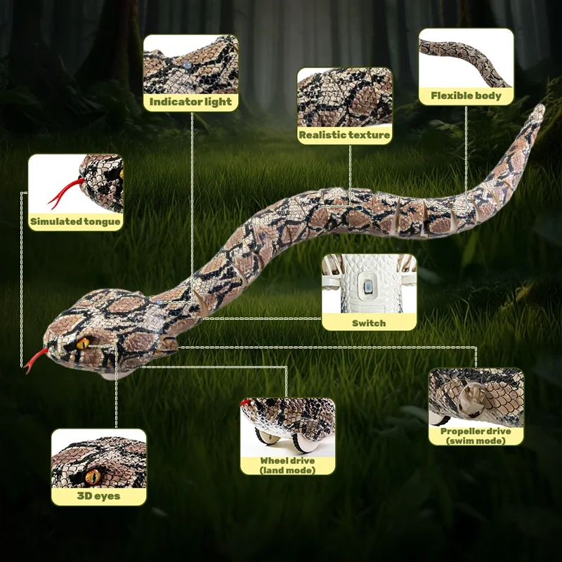Kids Prank Electronic RC Snake Simulated Animals Rattlesnake 2.4ghz Rechargeable Realistic Remote Control Toys Amphibious Snake