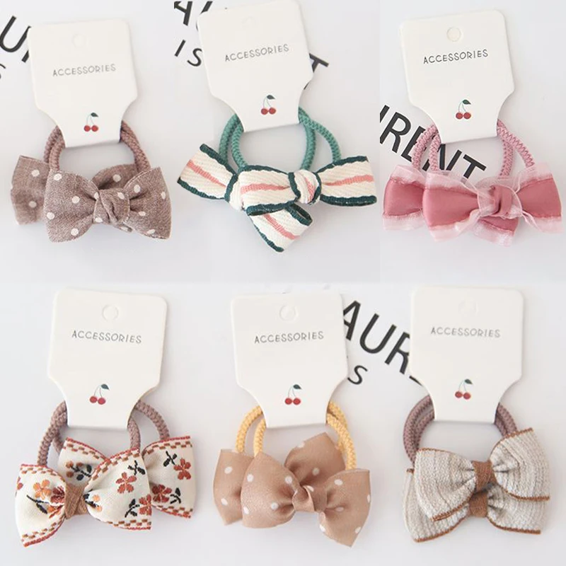 

2Pcs/set Baby Elastic Hair Rubber Bow Ball Rope Children Bands for Kids Girls Headband Tie Ring Headwear Scrunchie Accessories
