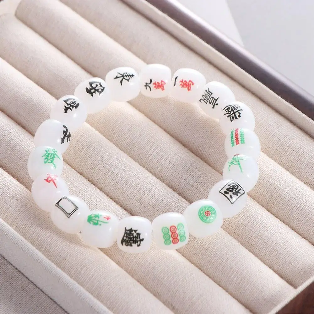 Sweet Elastic Chinese Mahjong Bracelet Lucky Handmade Acrylic Bead Hand Ring Jewelry Accessories Hand Rope Women