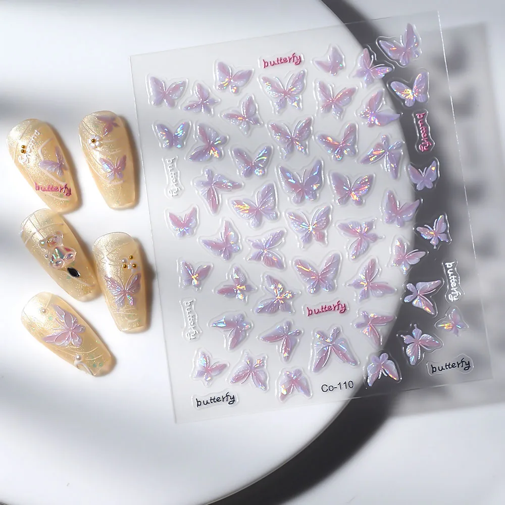 

New 5D Butterfly Transparent Nail Sticker Art Flower Nail Supplies Nail Decals Self-adhesive Nail Decoration Stickers