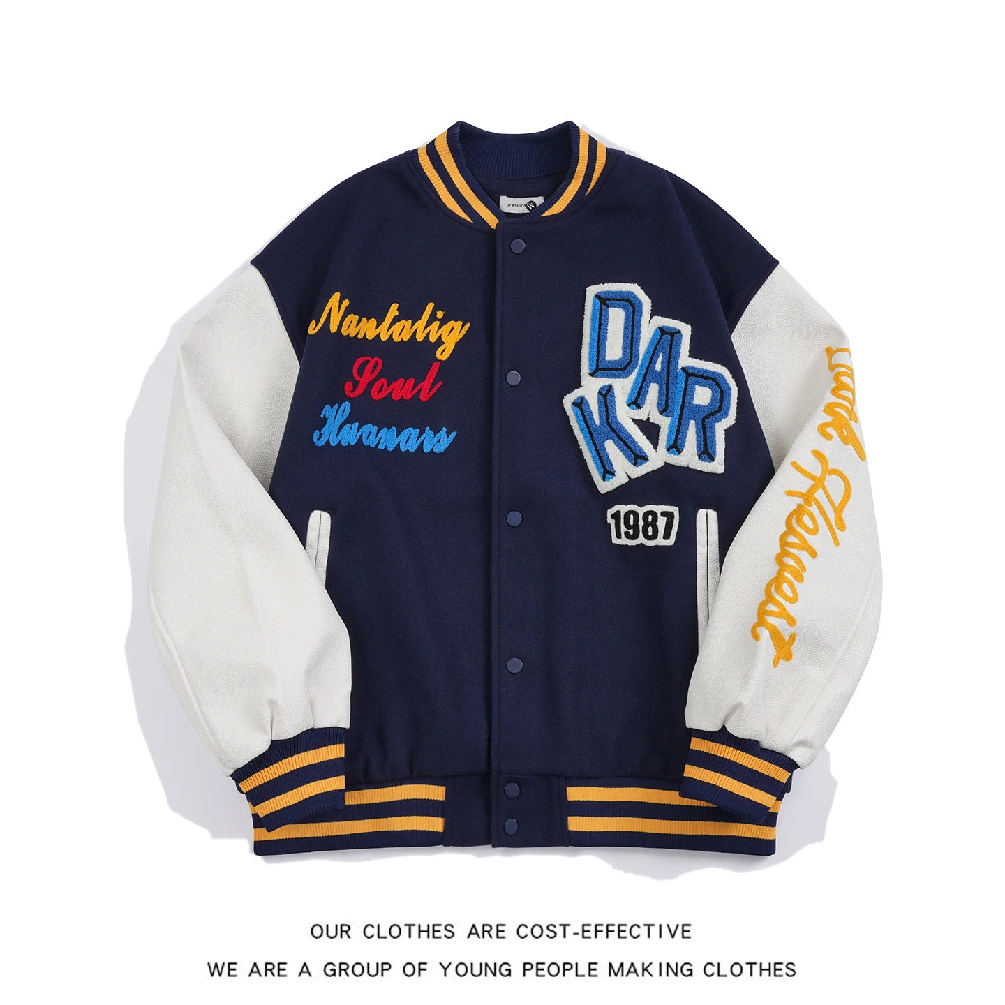 

Loose Men's Baseball Jaet Velvet Embroidery Woolen Coat Hip Hop Street Sle American College Wind for Couples Spring Autumn