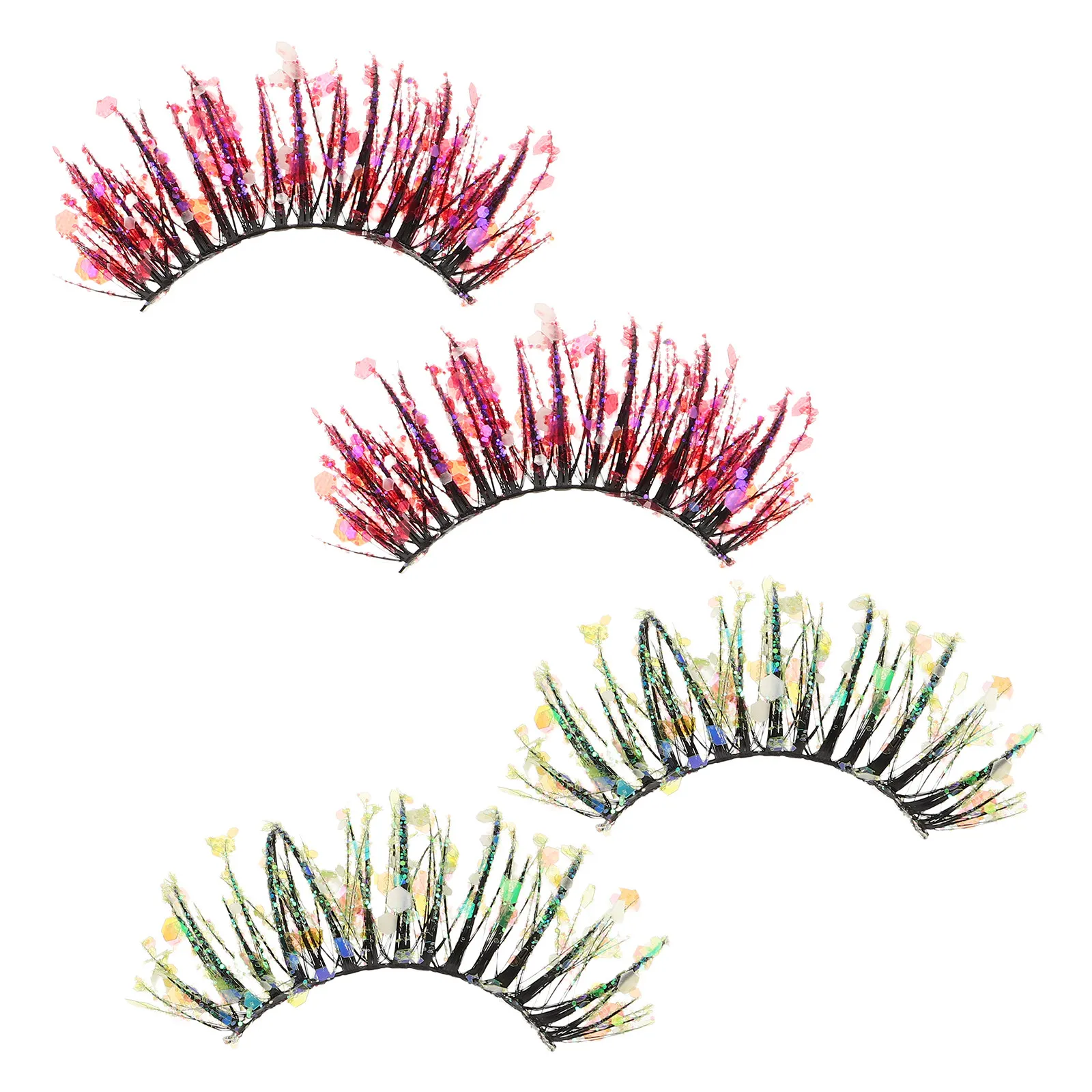 2Pairs 3D Glitter Eyelashes with Rhinestones Sequins Dramatic False Lashes Comfortable Fit for New Year Party