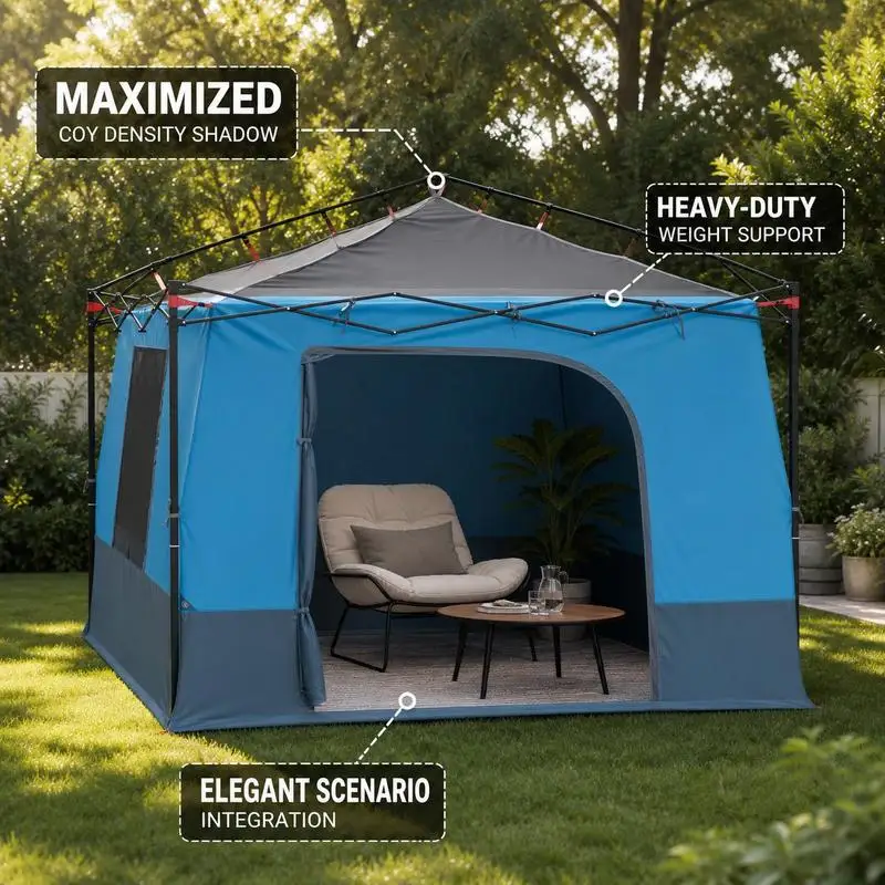 Zelt-Innenzelt mit Stauraum, doppellagiges Polyestergewebe, blaues Camping-Vordach-Zubehör für Festivals und den Garten, zusätzlicher Stauraum, Größe 290 x 288 x 234 cm