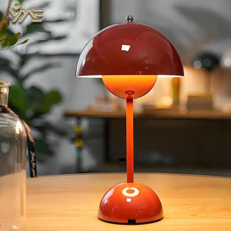 Mushroom Flower Bud Lamp Bedside Table Light Rechargeable Wireless LED Night Light Decoration For Bedroom Vintage Desk Lamp