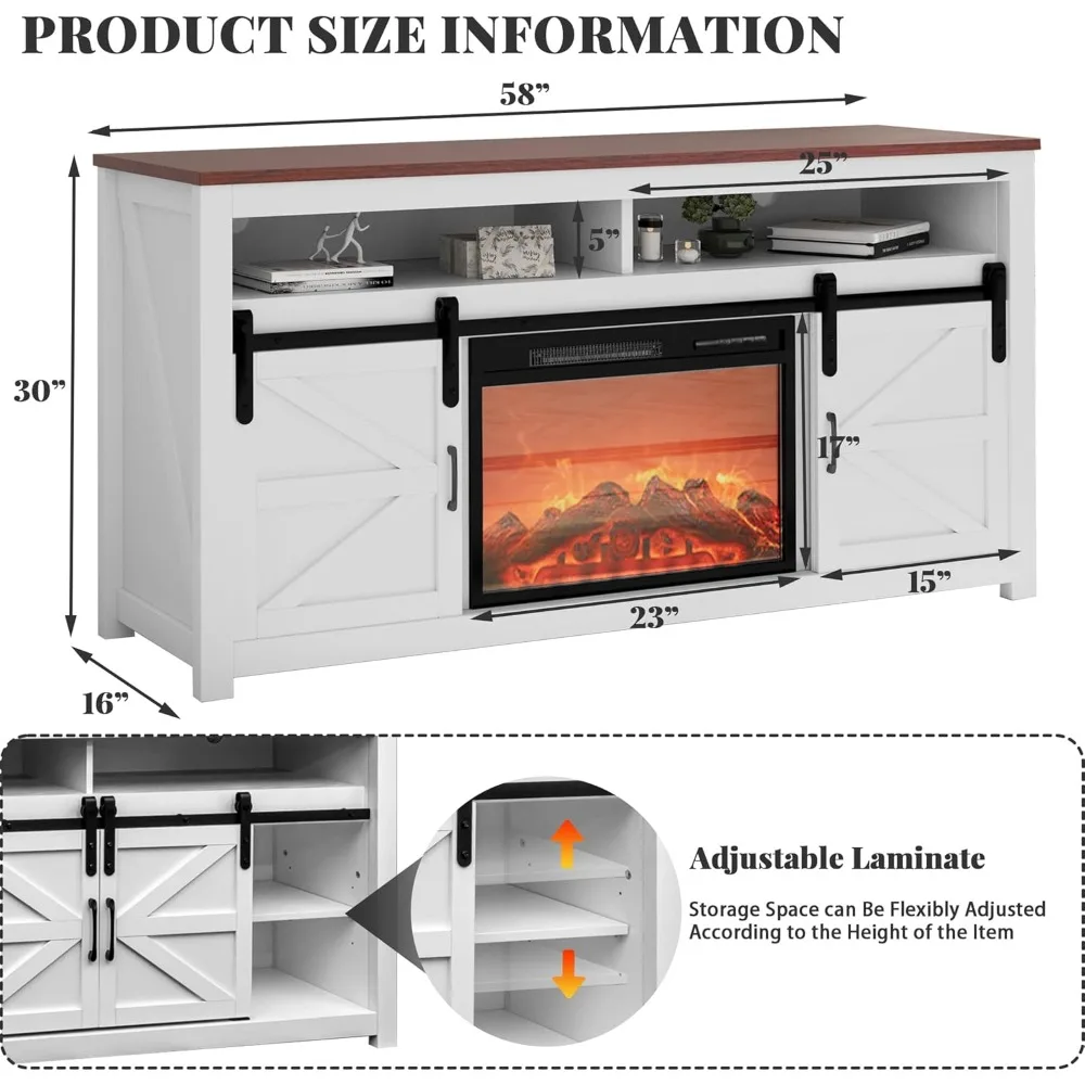 Max 70 TV Electric Fireplace Stand, Entertainment Center with 23 Heat Settings and 12 LED Light Options, White