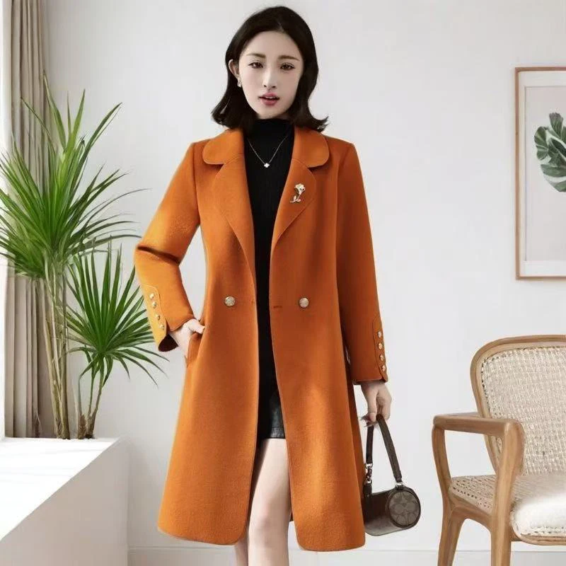 

2025 New Autumn Winter Double-Sided Woolen Trenchcoat Jacket Women's Overcoat Slim Medium Long Chic Casual Woolen Windbreakers