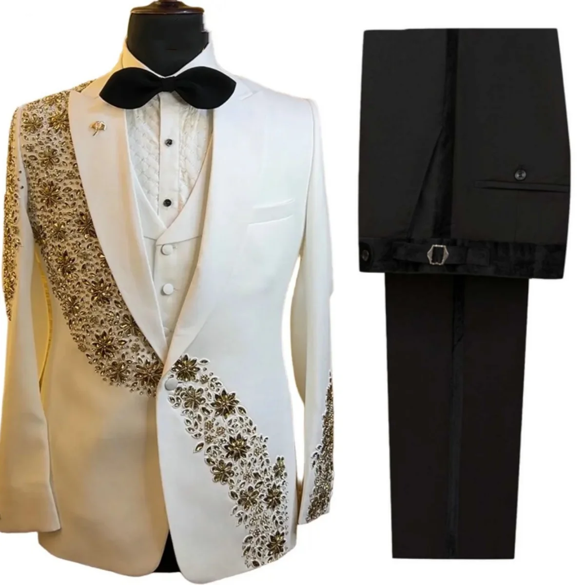 

Gentleman Wedding Tuxedos Crystal 2 Pcs Jacket Pants Men Suit Luxury Single Breasted Evening Business Blazer Customized