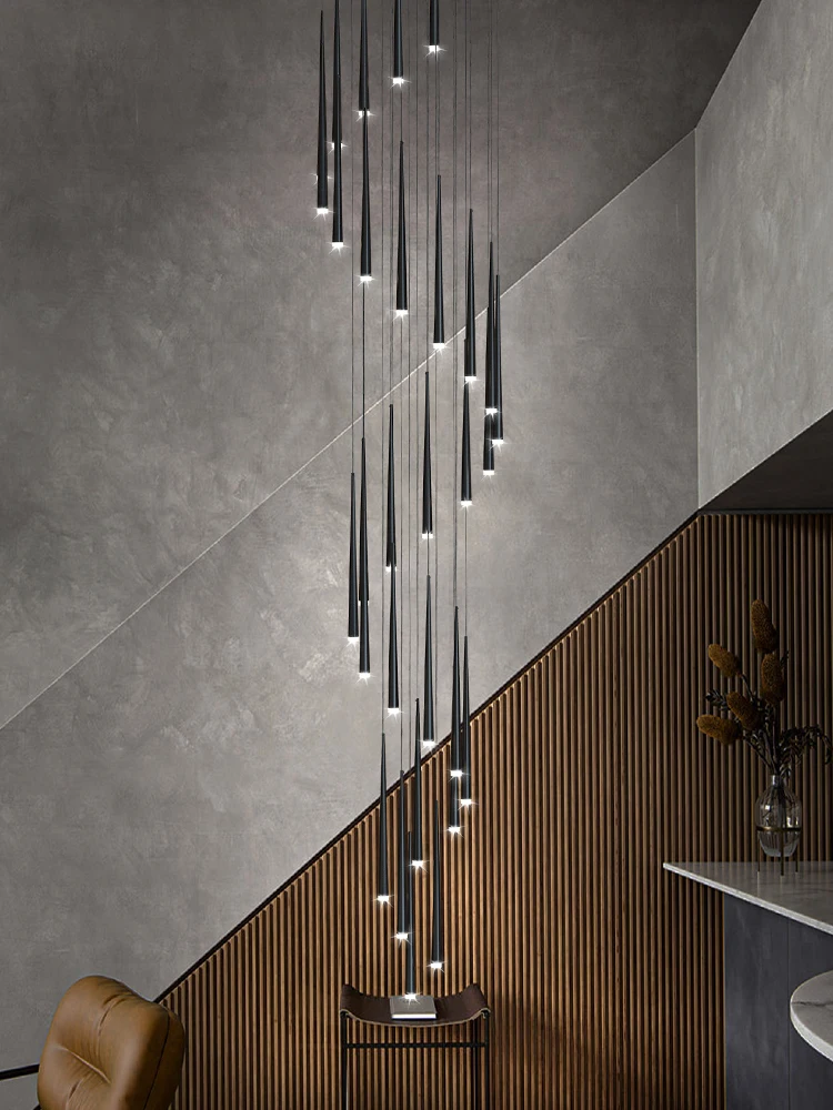 Modern Tapered Tube Chandelier Minimalist Lighting Fixture Golden Black Long Strip Pendant Lamps Nordic Staircase LED Chandelier