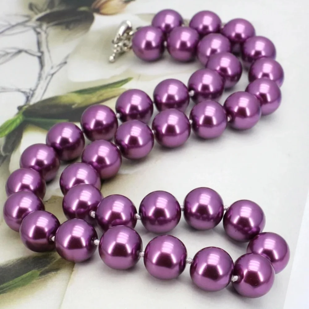 New Purple Glass Pearl Necklace Set 12mm Necklace 18\