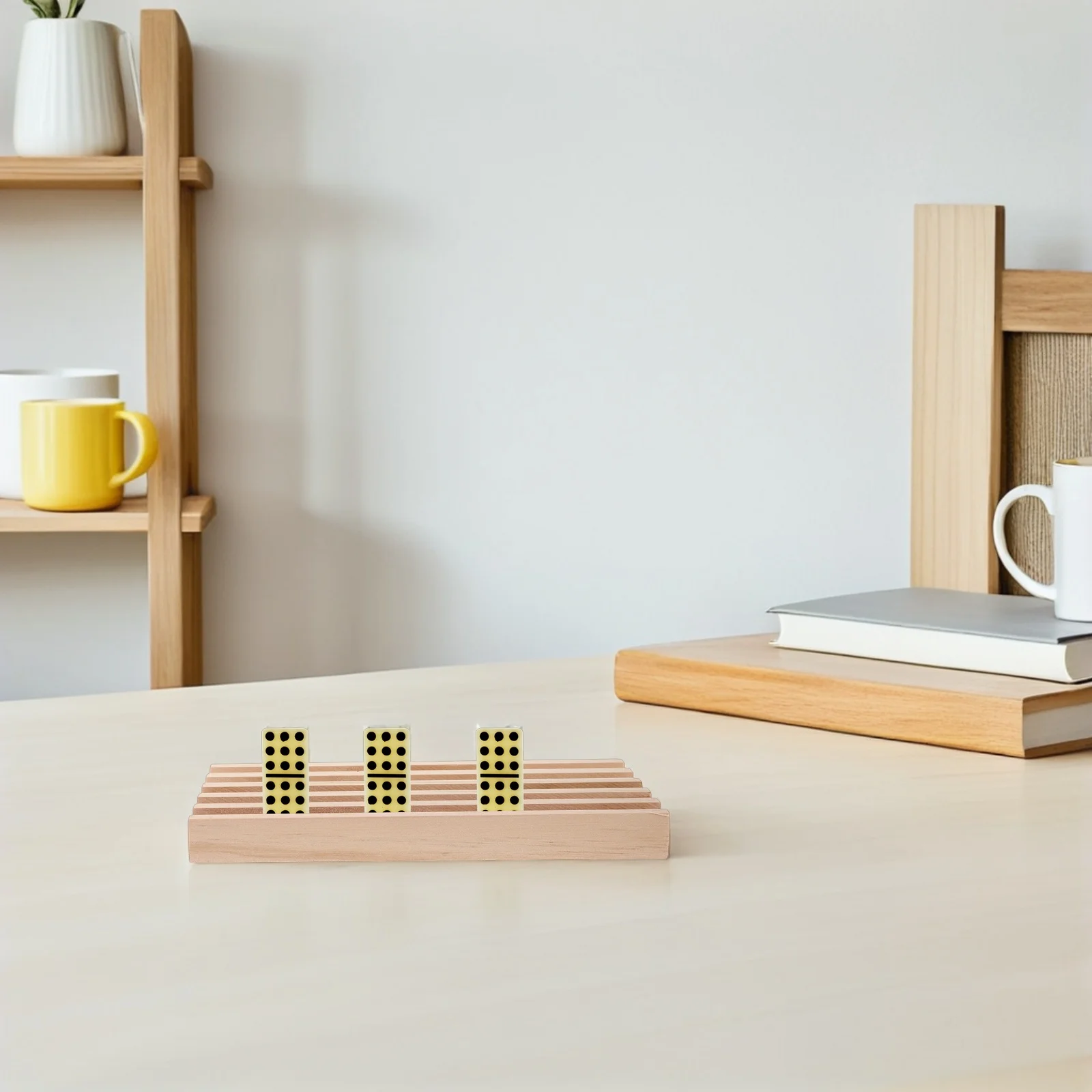 1pcs Wooden Domino Rack Holder For Tiles Playing Cards Solid Wood Board Game Organizer Tray Anti-Slip Base Mexican Train
