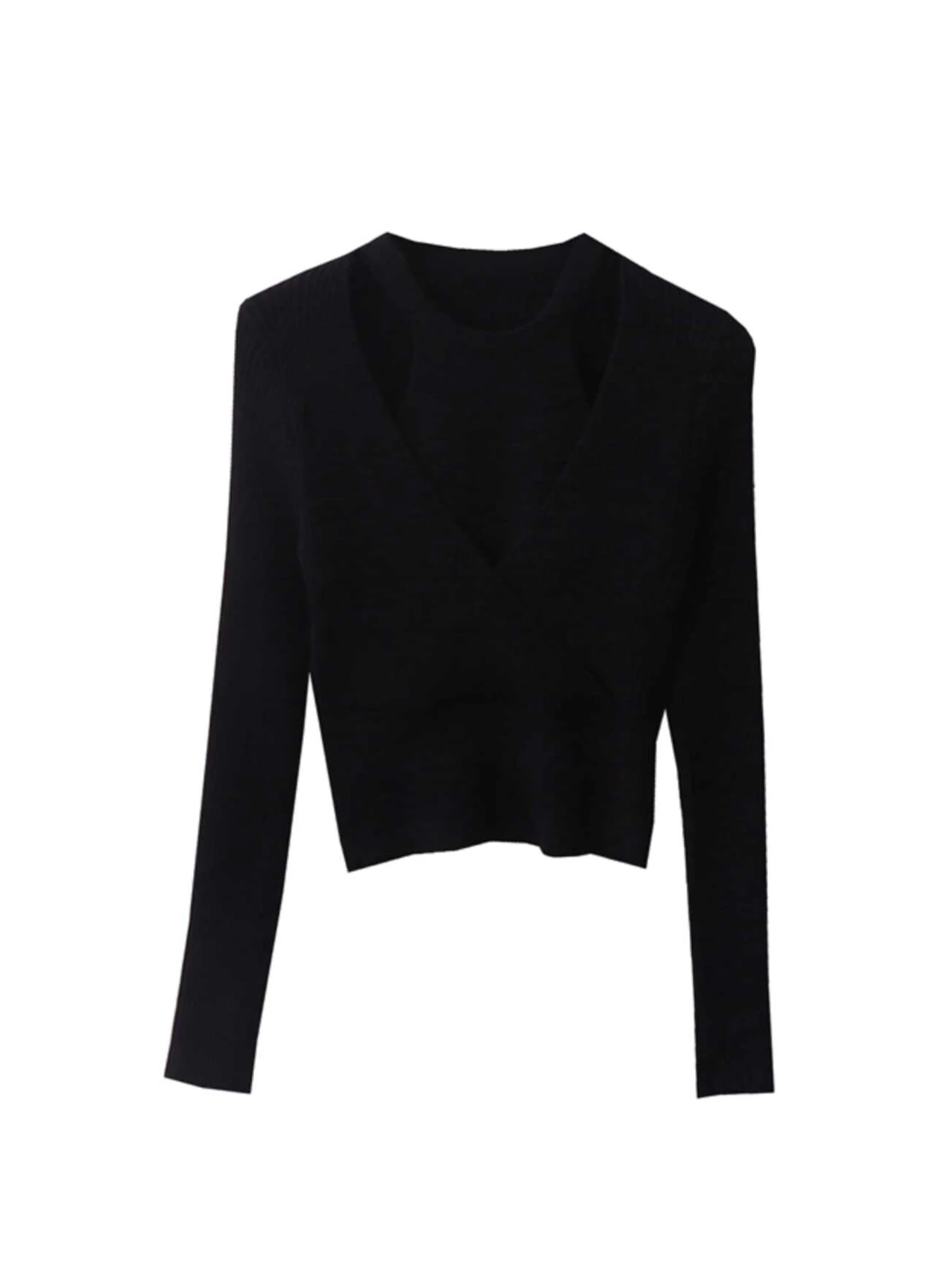 Damski szary sweter z dekoltem w serek, ażurowy, z długim rękawem, w stylu Harajuku vintage z lat 2000, luźny, miękki i przytulny, na jesień 2025.