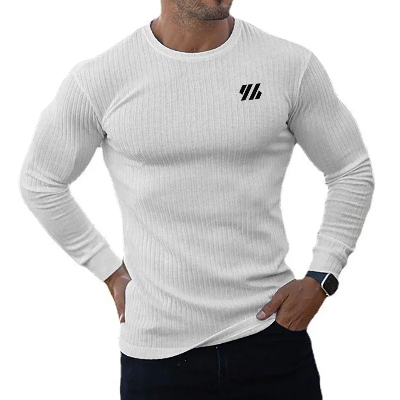 Gym Bodybuilding Langarm T-Shirts Herren Fitness Slim Fit Sport Streifen Gestrickte Shirts Herbst Schnell Trocknend Atmungsaktive Kleidung