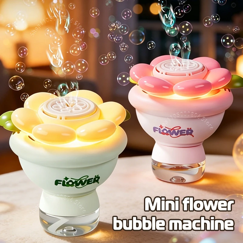 

Mini Flower Bouquet Bubble Machine Automatic High Output Bubble Blower with Lights Cute Handheld Toy For Kids Wedding Party