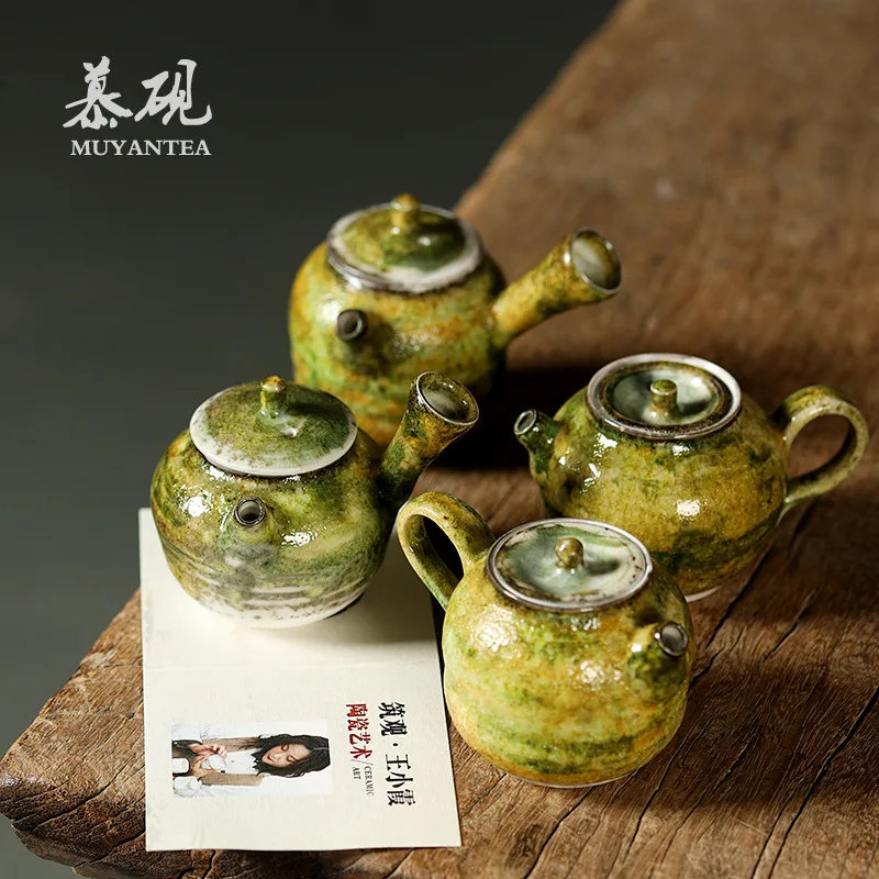 Mu Yan Japanese-Style Side-Handle Purely Handmade Shino Ware Ceramic Teapot, Traditional Chinese Tea Set, Wood-Fired Single Pot