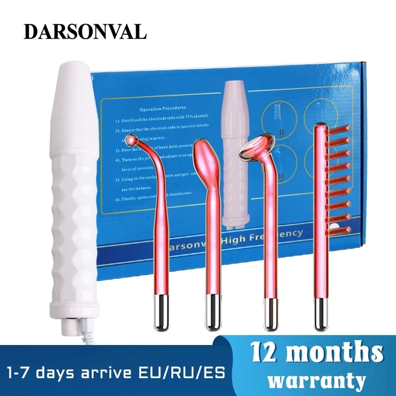 DARSONVAL – appareil Facial à haute fréquence pour enlever les rides et l\'acné, outil de beauté de la peau, baguette d\'électrothérapie, Spa, verre