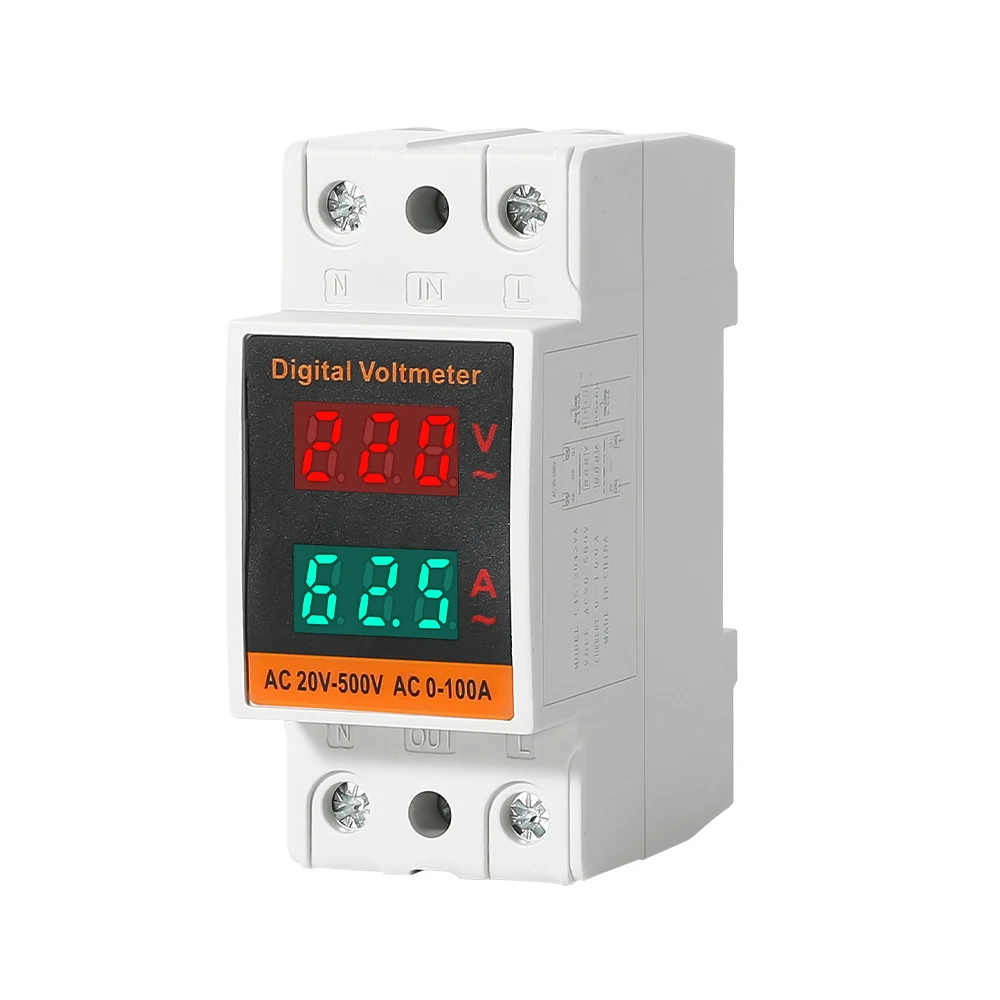 

Single-phase LED Digital Display Din Rail Power Meter AC Voltmeter Ammeter Energy Meter AC50-500V AC0-100A Volt Amp Monitor