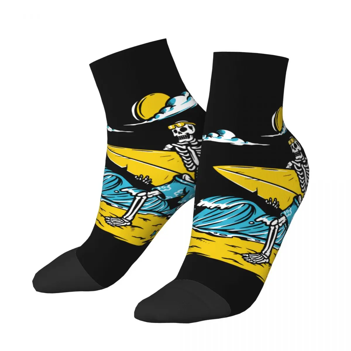 Novelty Print Surfing Skeleton Socks for Women Men Stretch Summer Autumn Winter Summer Beach Surfer Crew Socks