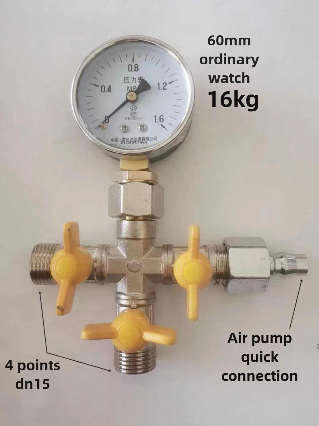 Válvula de prueba de presión de cuatro vías, agua del grifo, manómetro de calefacción geotérmica y por suelo radiante, detector de fugas con 4 puntos