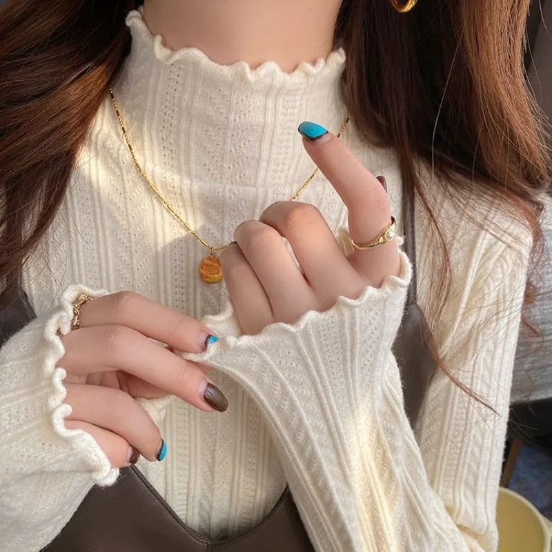 

Пуловеры женские осенние с высоким воротником уютные с длинным рукавом простые женские повседневные Ins корейская мода однотонные вязаные универсальные внутри