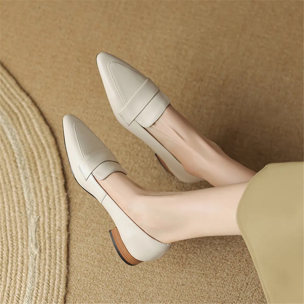 FEDONAS Low Heels Women Pumps Pointed Toe Concise Office Lady Working Shoes Woman Genuine Leather Pumps Basic Spring Summer 2024