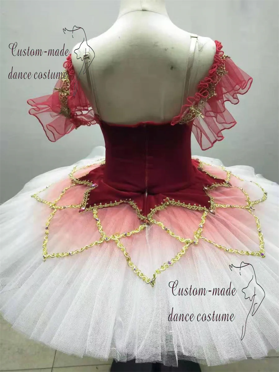 高品質のフェアリー人形白鳥の湖レッドグラデーションパフォーマンス着用バレエチュチュ衣装