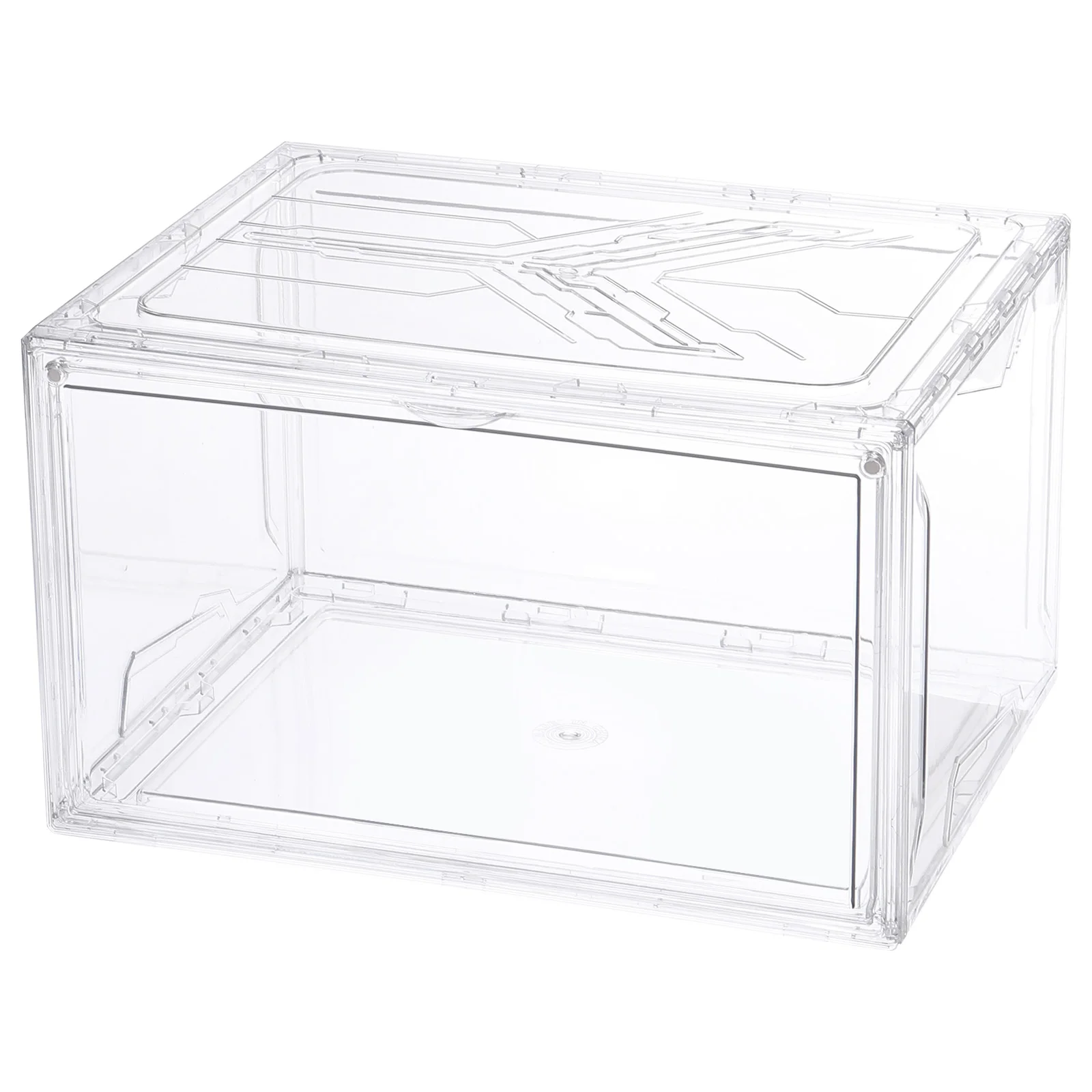 

Clear Shoe Storage Organizer PMMA Shoe Display Case with Magnetic Side Door PP Stackable Boxes for Closet Space-Saving Shoe Rack