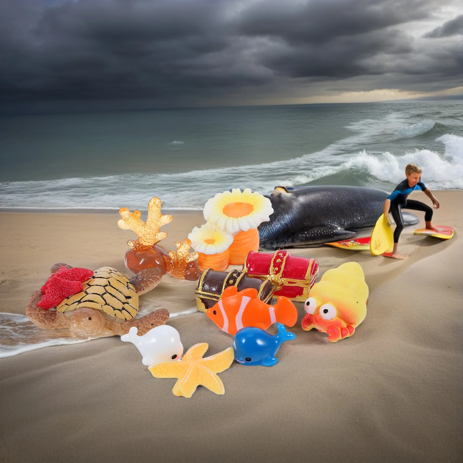 

11Pcs Miniature Beach Decoration Set Waterproof Durable Resin Accessories for DIY Fairy Gardens Fish Tanks Cupcake Toppers