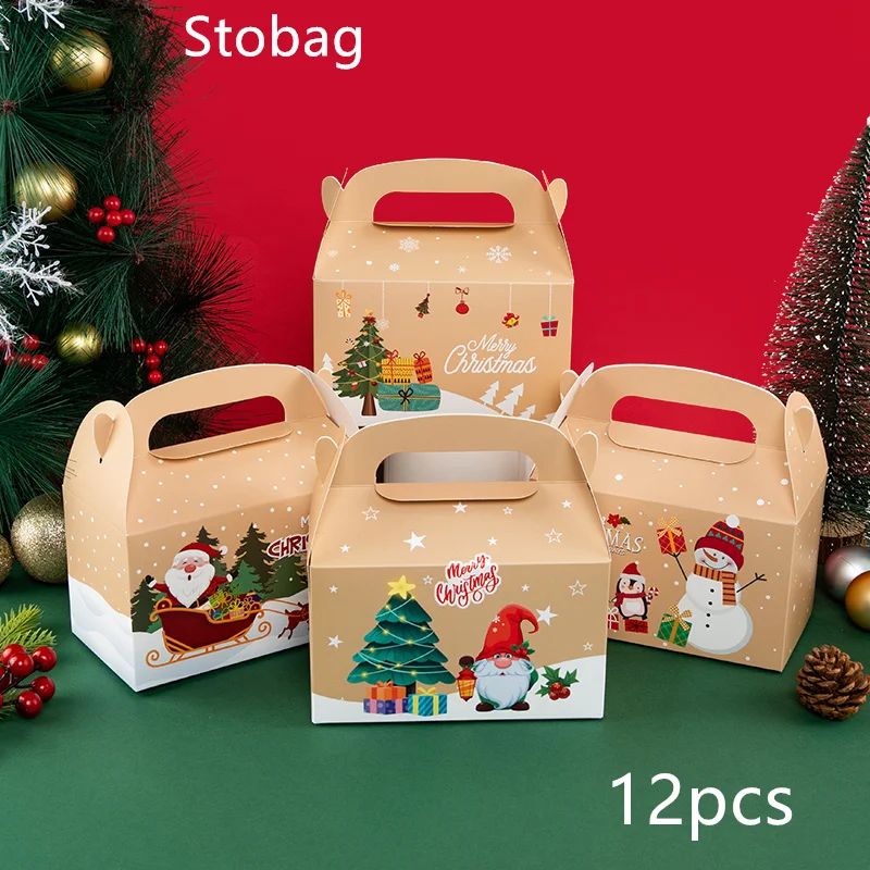 

StoBag-12Pcs Marry Christmas Gift Box Candy Cookies Snack Chocolate Paper Package Santa Claus Spring Festival Event Party