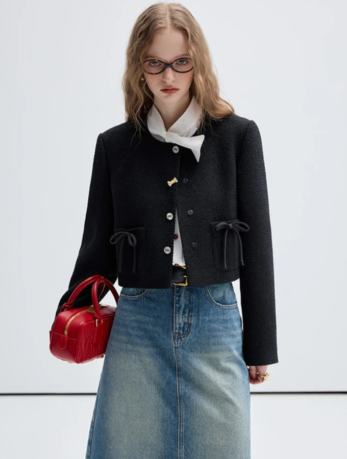 

Autumn Winter French High Street Elegant Light Luxury Jacket Top Women's Single-Breasted O-Neck Lace Chic Coat Office Lady 2025