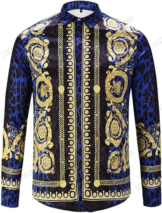 

Новая мужская леопардовая рубашка с длинным рукавом, золотой этнический узор, рубашка с 3D принтом, мужская/женская модная роскошная рубашка в европейском и американском стиле
